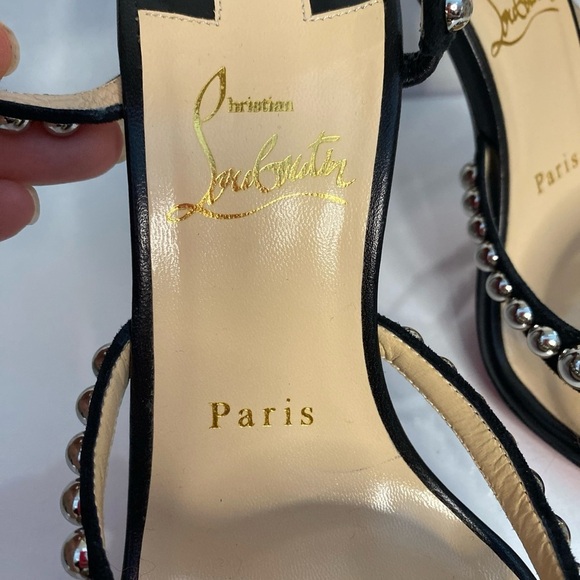 Christian Louboutin Galeria 100 Nappa Shiny Black & Silver Size 36 Pre-Owned - Picture 7 of 10